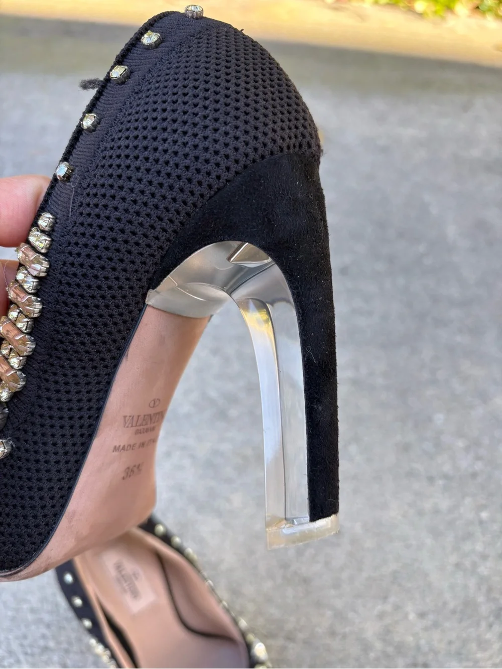Valentino mesh and crystal embellished lucite high heel pumps size 36.5